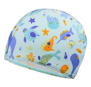 Kids Elastic Swimming Cap Cloth Febric Swim Caps Marine Organisms Print Bathing Cap