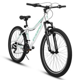 A24208 Ecarpat 24 Inch Mountain Bike, 21-Speed V-Brake, Front Suspension, Carbon Steel Frame Mountain Bike For Teenagers Girls Women Bicycles