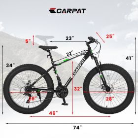 S26109 Elecony 26 Inch Fat Tire Bike Adult/Youth Full Shimano 21 Speed Mountain Bike, Dual Disc Brake, High-Carbon Steel Frame, Front Suspension