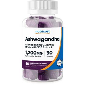 Nutricost Ashwagandha Supplement Gummies 1200mg Equivalent (Mixed Berry), 60 Gummies, 30 Servings