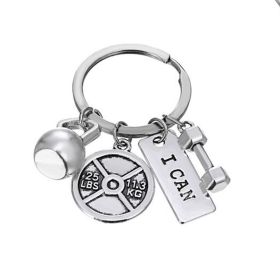 Men And Women Fashion Sports Power Dumbbell Barbell Kettlebell Keychain (Color: Style3)