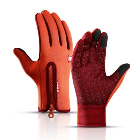 Hot Winter Gloves For Men Women Touchscreen Warm Outdoor Cycling Driving Motorcycle Cold Gloves Windproof Non-Slip Womens Gloves (Color: Orange, Gloves Size: XL)