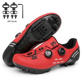 Ultralight Cycling Shoes Mtb Carbon Fiber Road Bike Boots Men Mountain Bicycle SPD Cleats Shoes Women Biking Speed Flat Sneaker (Color: red mtb cleats, size: 42)