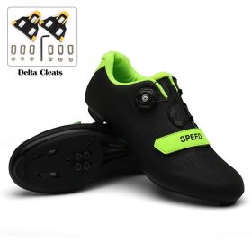 Cycling MTB Shoes Men Road Bike Shoes with Cleats Flat SPD Mountain Bike Sneakers Women Triathlon Racing Speed Bicycle Sneakers (Color: black delta cleat, size: 47)