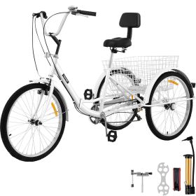 VEVOR Tricycle Adult 26'' Wheels Adult Tricycle 7-Speed 3 Wheel Bikes For Adults Three Wheel Bike For Adults Adult Trike Adult Folding Tricycle Foldab (Default: Default)