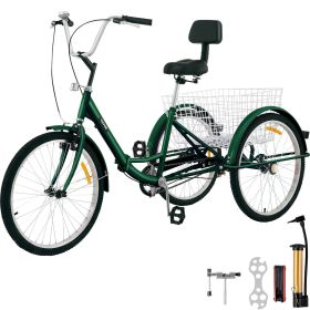 VEVOR Tricycle Adult 24'' Wheels Adult Tricycle 1-Speed 3 Wheel Bikes For Adults Three Wheel Bike For Adults Adult Trike Adult Folding Tricycle Foldab (Default: Default)