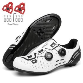 Ultralight Cycling Shoes Mtb Carbon Fiber Road Bike Boots Men Mountain Bicycle SPD Cleats Shoes Women Biking Speed Flat Sneaker (Color: white road cleats, size: 36)