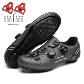 Ultralight Cycling Shoes Mtb Carbon Fiber Road Bike Boots Men Mountain Bicycle SPD Cleats Shoes Women Biking Speed Flat Sneaker (Color: grey road cleats, size: 43)