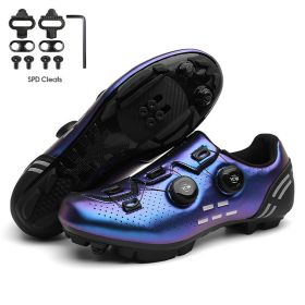 Ultralight Cycling Shoes Mtb Carbon Fiber Road Bike Boots Men Mountain Bicycle SPD Cleats Shoes Women Biking Speed Flat Sneaker (Color: blue mtb cleats, size: 48)