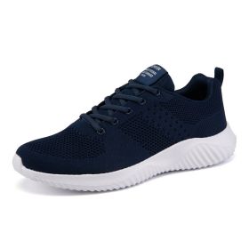 Men Walking Sports Shoes Lightweight Breathable Sneakers Male Knitting Outdoor Running Footwear Fashion Fitness Jogging Trainers (Color: Blue, size: 48)