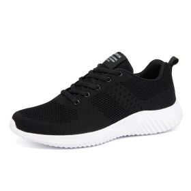 Men Walking Sports Shoes Lightweight Breathable Sneakers Male Knitting Outdoor Running Footwear Fashion Fitness Jogging Trainers (Color: Black, size: 44)